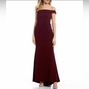 Xtraordinary Long Formal Prom Dress Burgundy Red Off Shoulder Pearl Cut Out Sz 7